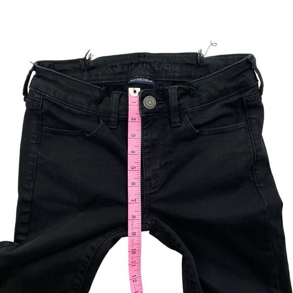 American Eagle Black Distressed Waistline Jegging Skinny Stretch Jeans Size 2 - Picture 6 of 10